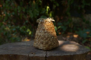 dandelion flower stalks conical handmade basket