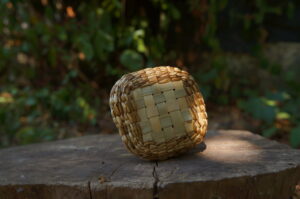 dandelion flower stalks conical handmade basket