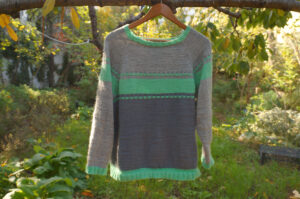 Top down raglan handknit sweater with 100% wool