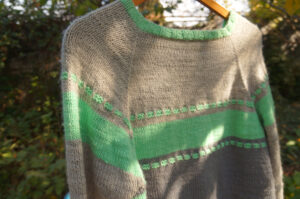 Top down raglan handknit sweater in wool