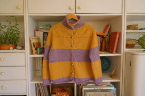 Top down hand knit wool cardigan